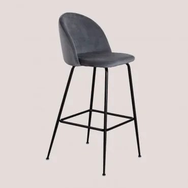 Banco Alto Em Veludo Kana Design Cinza & ↑75 Cm & Preto - Sklum