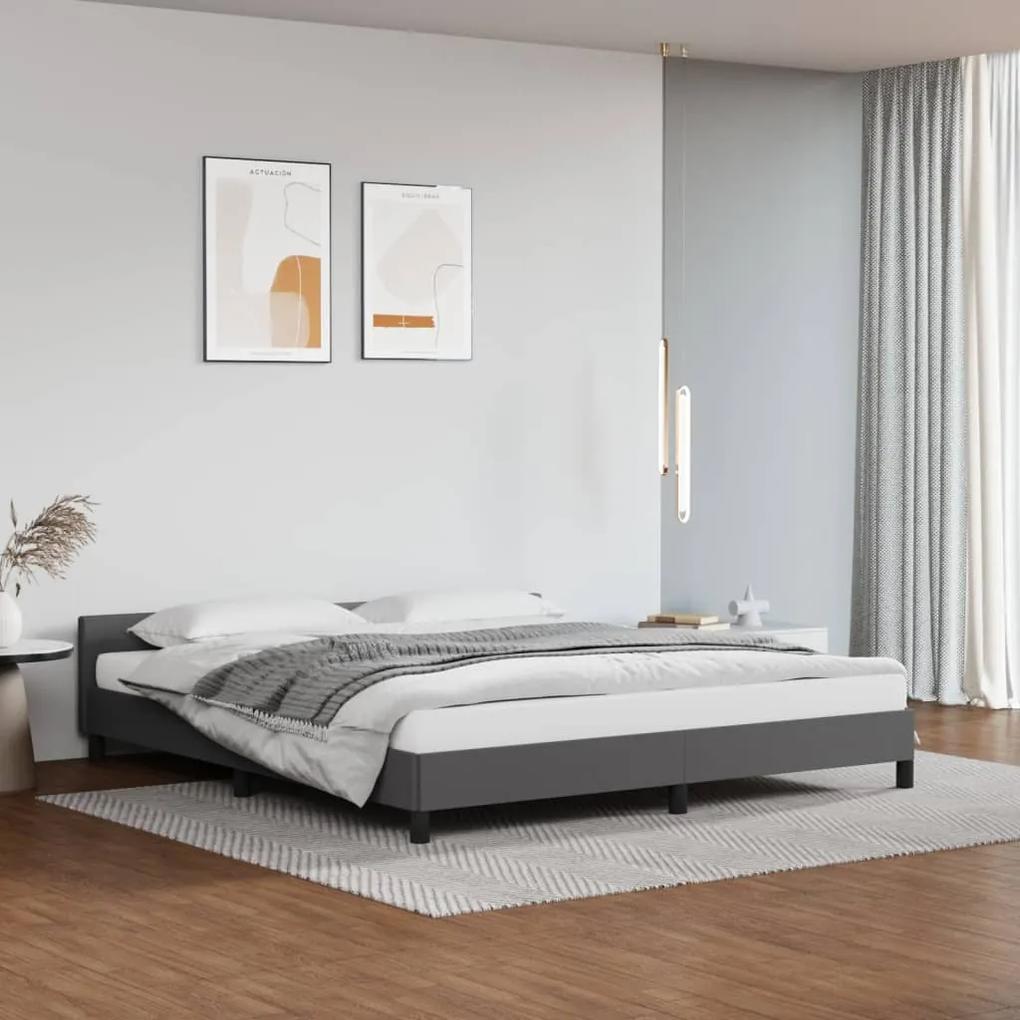 Estrutura cama c/ cabeceira couro artificial 160x200cm cinzento