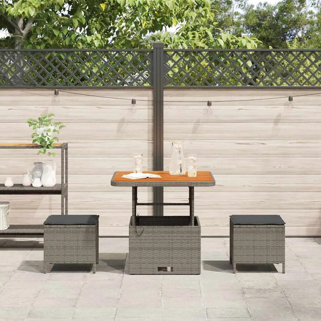 Conjunto de Jantar de Jardim em 3 Peças com Almofadas Cinza em Rattan