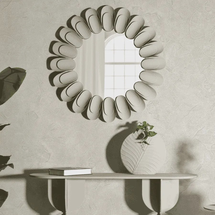 ESPELHO DE PAREDE DUNE Ø85X6 CM (TAMANHO INTERNO DO ESPELHO CM Ø50) CREME