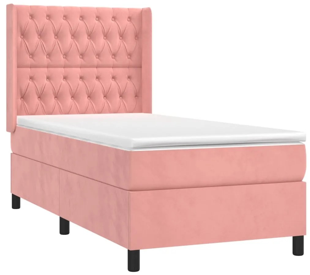 Cama box spring c/ colchão/LED 90x190 cm veludo rosa