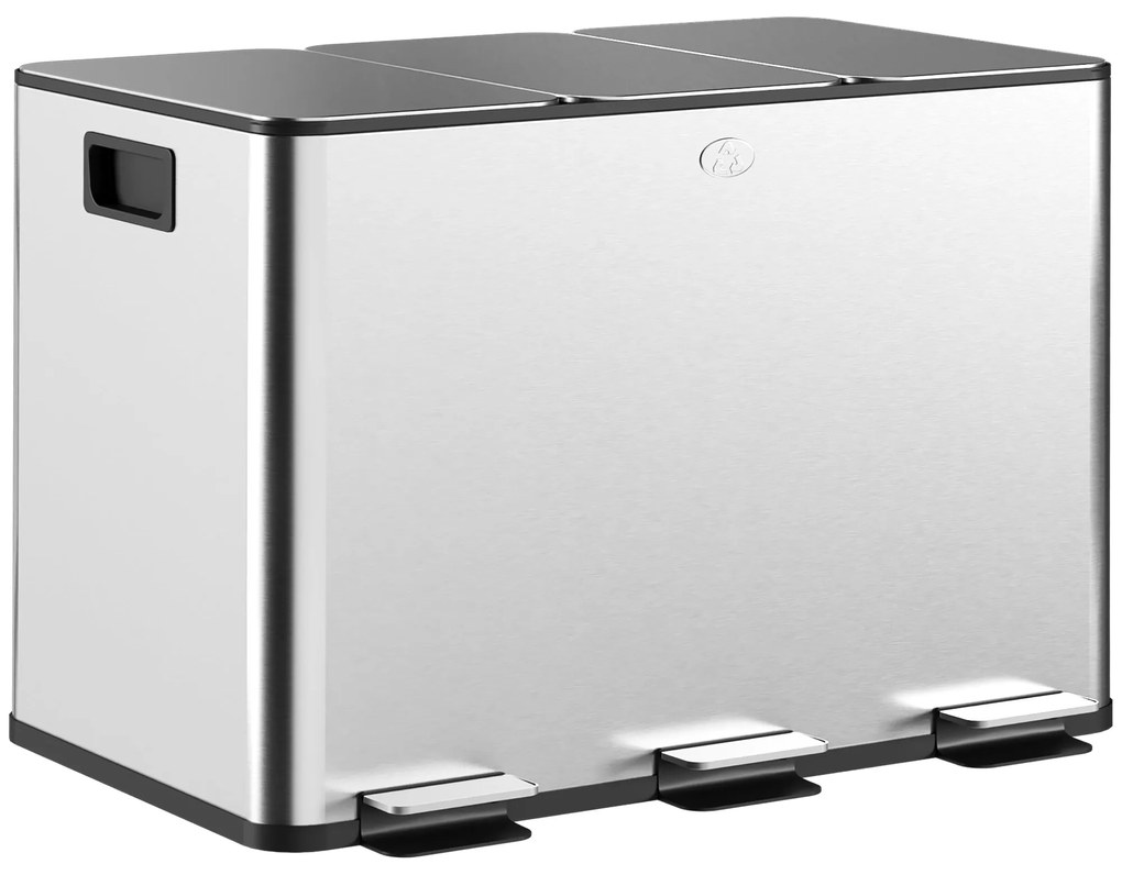 HOMCOM Balde de Lixo de Cozinha com 3 Compartimentos 3x10L Cubo de Lix