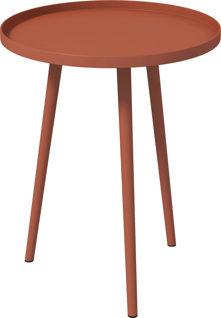 Mesa de centro redonda para jardim Ø40 x 50 cm (altura), mesa auxiliar de exterior com rebordo redondo em aço, vermelha