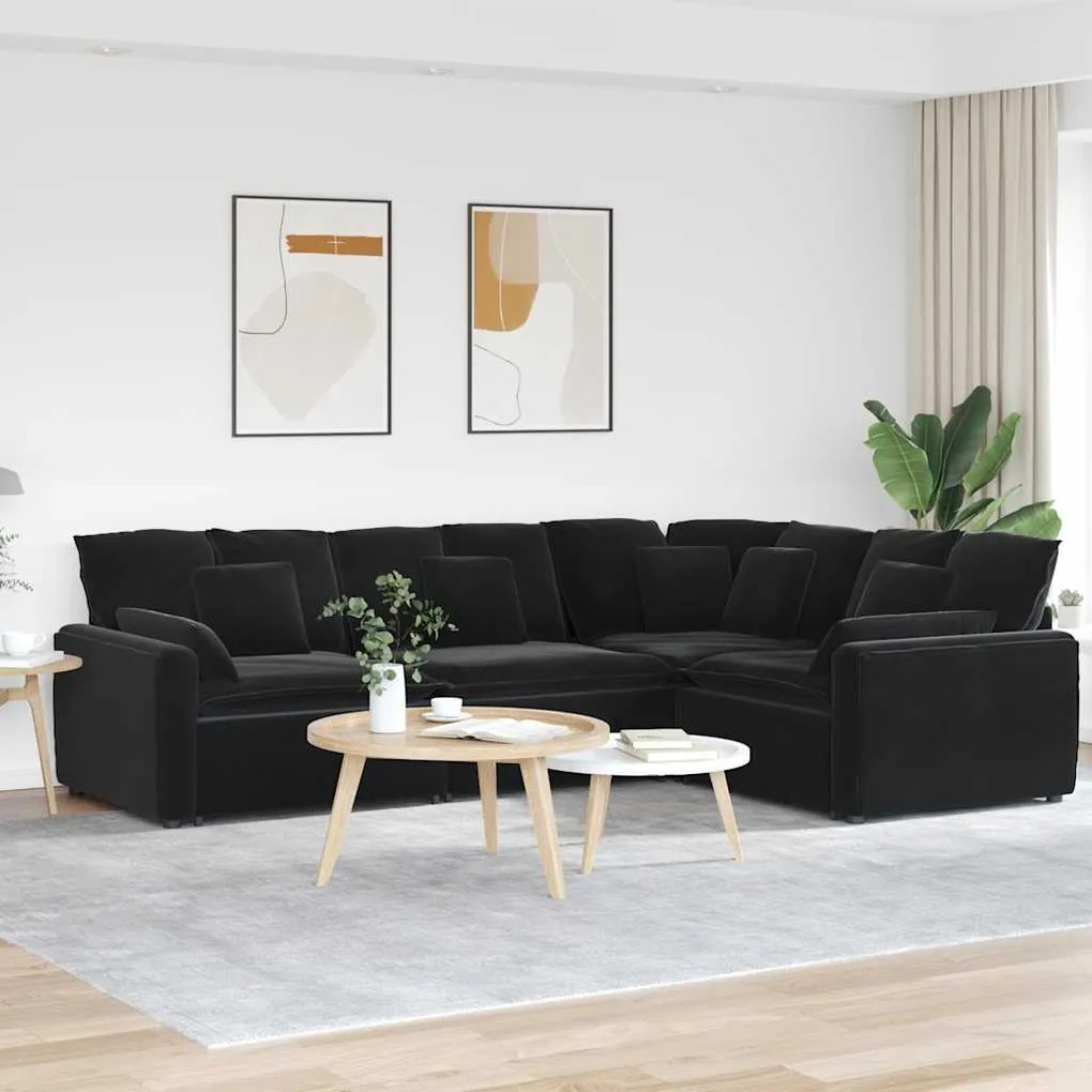 vidaXL Sofá modular com almofadas veludo preto