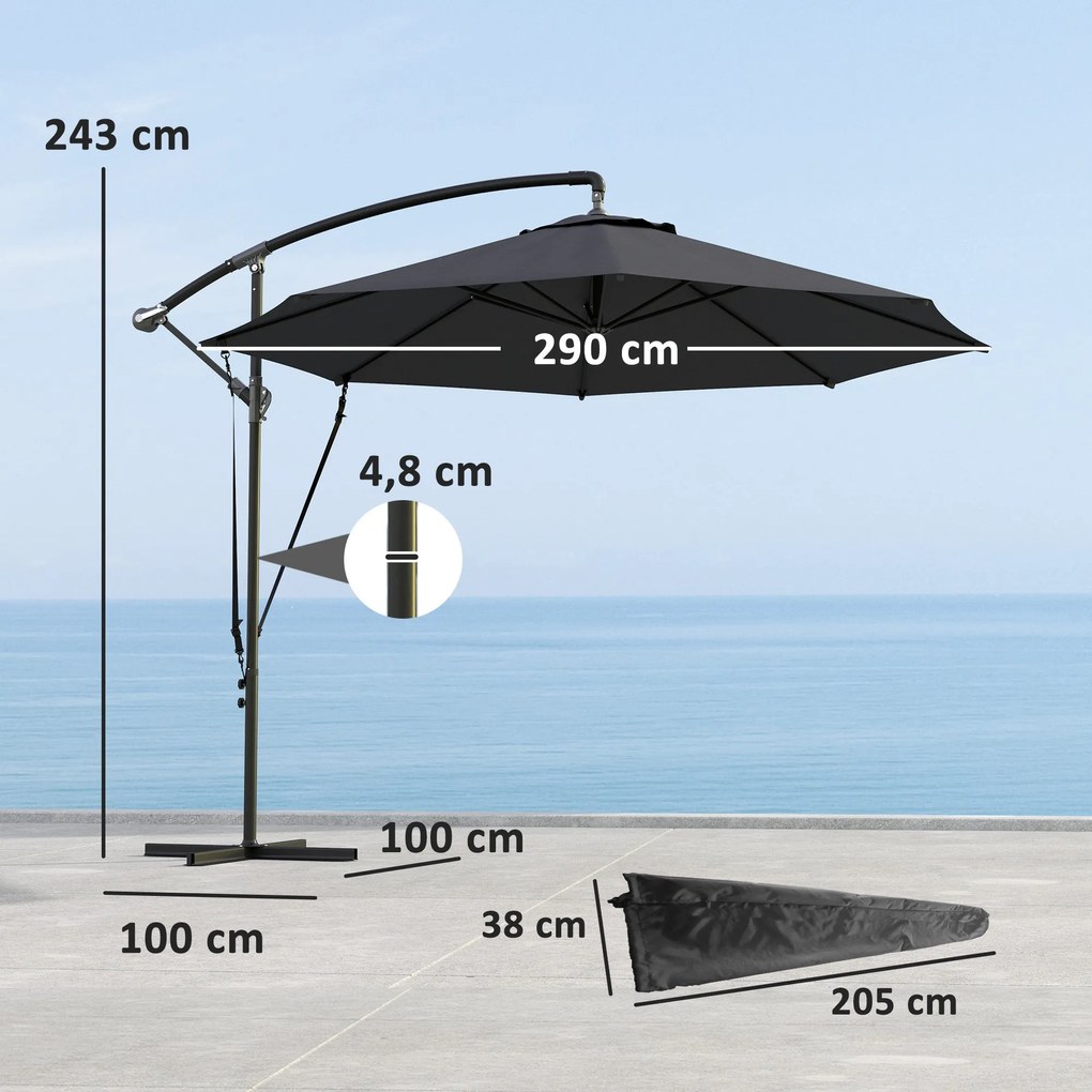 Chapéu de Sol Excêntrico Ø 290 cm Chapéu de Sol de Jardim com Base Cru