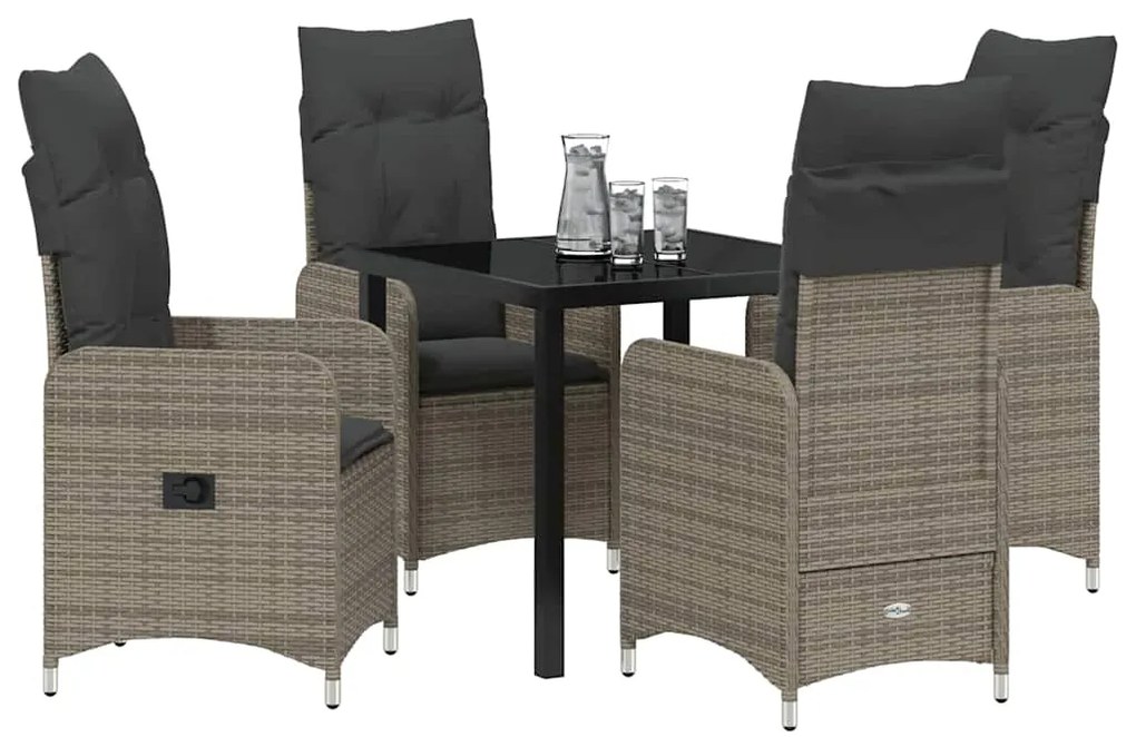 Conjunto de Jantar de Jardim 5 Peças com Almofadas Cinza Polirattan
