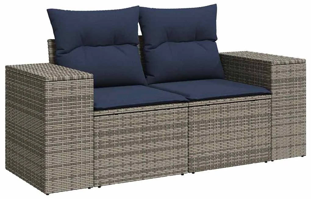 6 pcs conjunto sofás de jardim com almofadões vime cinzento