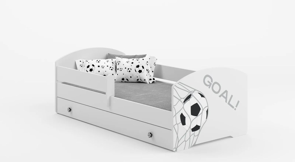 Cama infantil branca 140x70 futebol com gaveta - colchão e estrado incluído