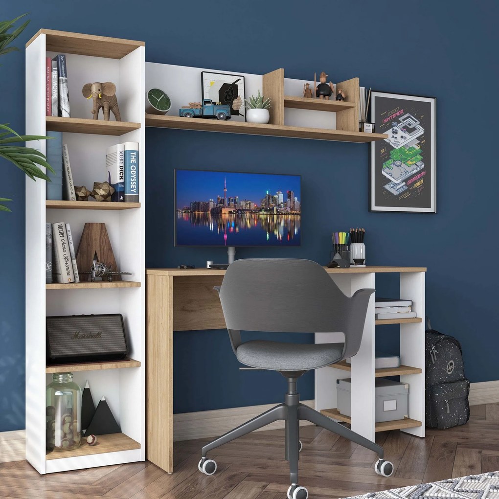 Secretária "Steven" E-1 com Prateleiras e Estante - 120 x 161.8 x 50 c