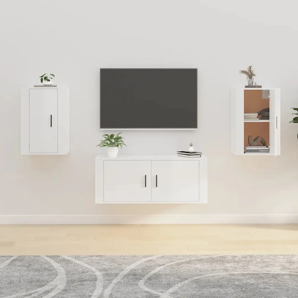 Móveis de TV de parede 2 pcs 40x34,5x60 cm branco brilhante