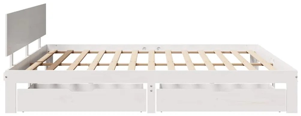 Estrutura de cama c/ gavetas 200x200 cm pinho maciço branco