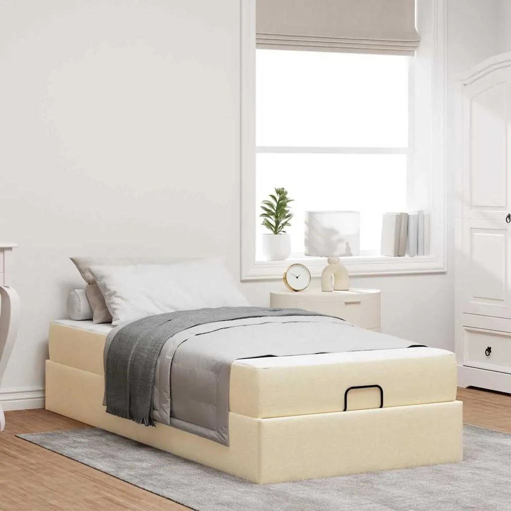 vidaXL Estrutura da Cama com colchão Creme 100 x 200 cm tecido