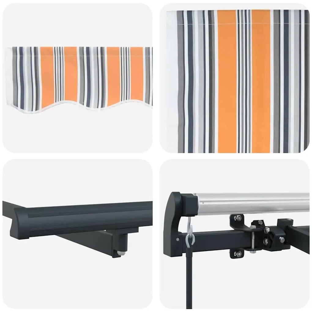 Toldo Retrátil Manual Amarelo e Laranja e Branco