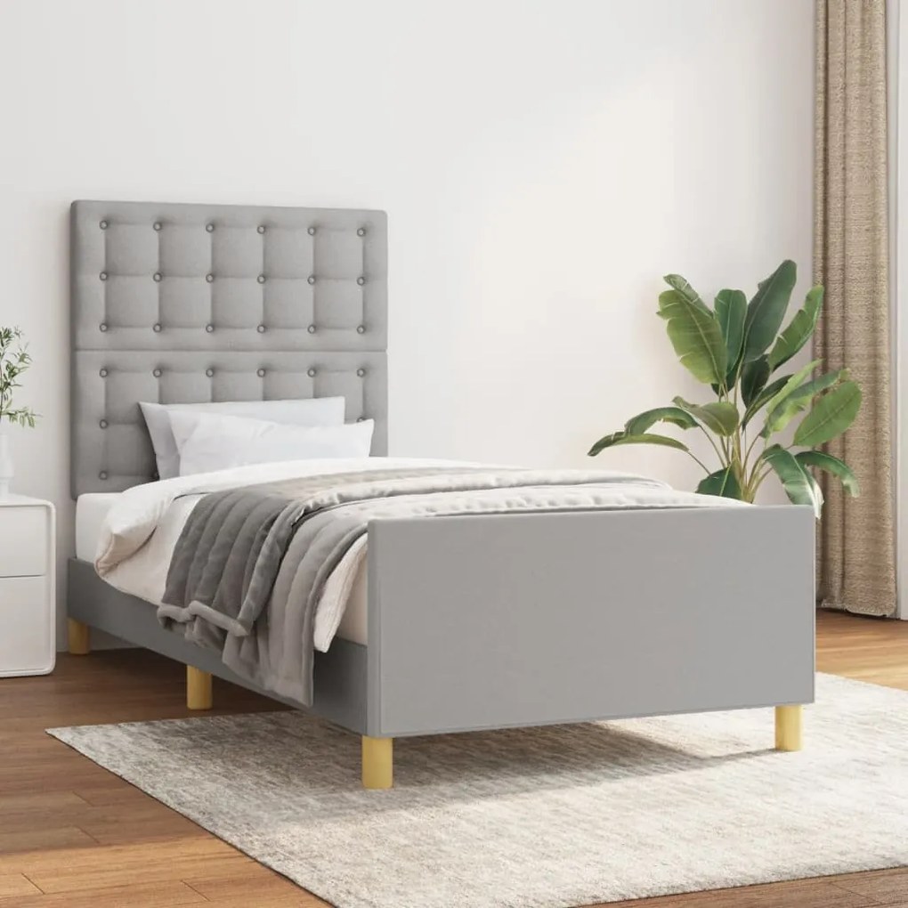 vidaXL Estrutura de cama sem colchão 100x200 cm tecido cinzento-claro