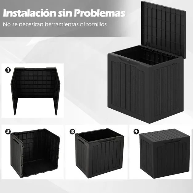 Caixa de armazenamento exterior de 96 L com tampa com fechadura e textura de rattan tecido  56 x 41 x 50,5 cm preto