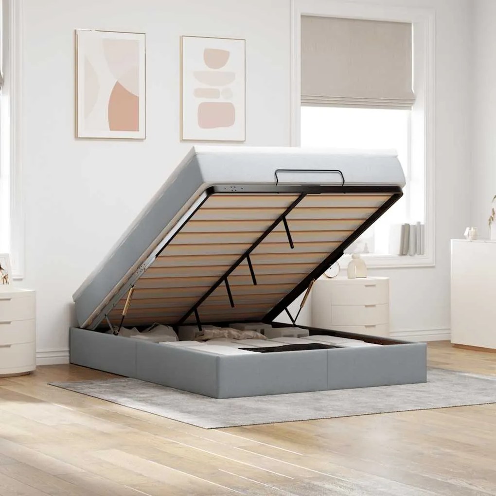 Estrutura de cama otomana com colchão 140x190 cm cinzento claro