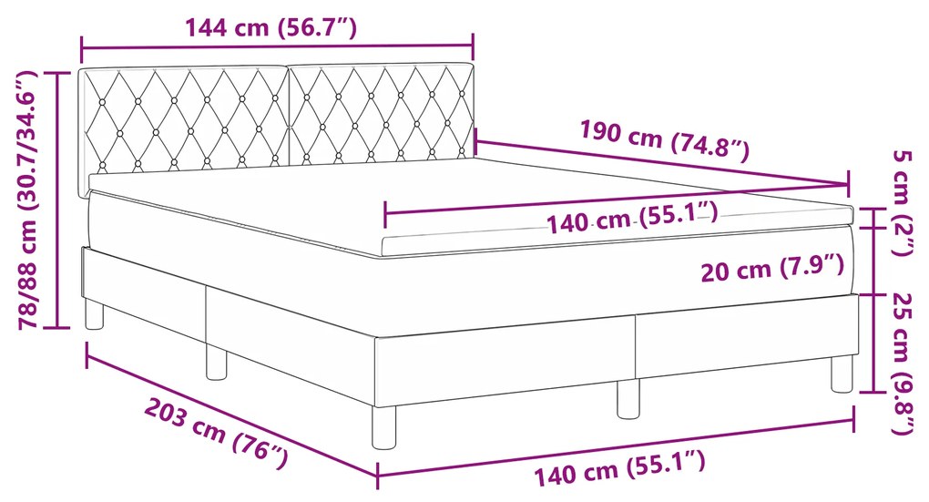 Cama Box Spring com Colchão Azul Escuro 140x190 cm Veludo