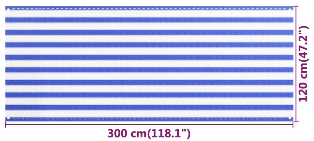 Tela de varanda 120x300 cm PEAD azul e branco