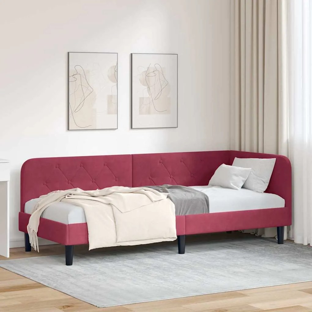 vidaXL Estrutura de Cama de Canto Vinho Vermelho 80 x 200 cm Veludo