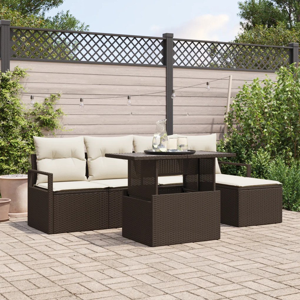 Conjunto de Sofás para Jardim de 6 Peças com Almofadas Castanho Polira
