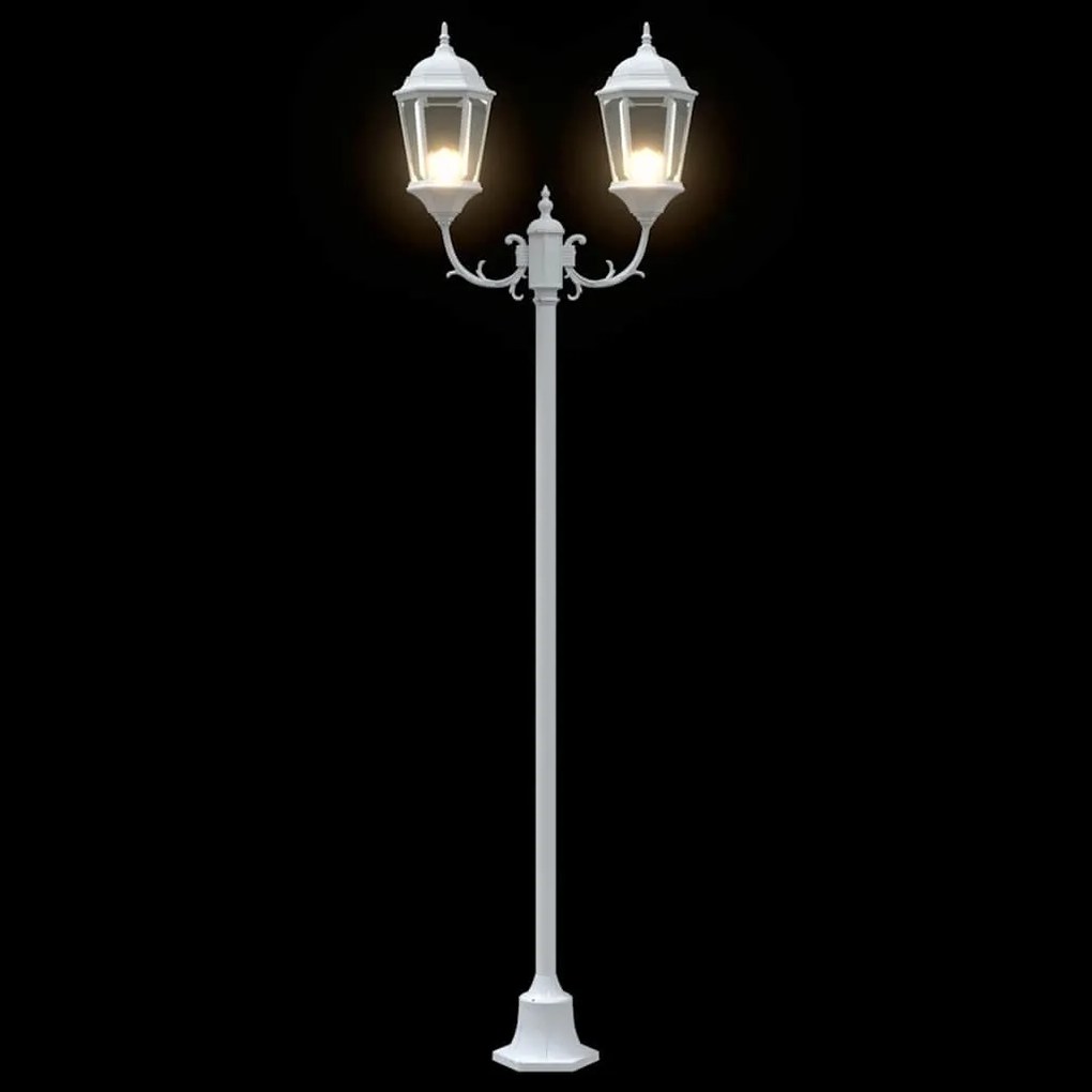 Poste de Luz de Jardim 2-Lâmpada E27 Branco 220 cm Alumínio
