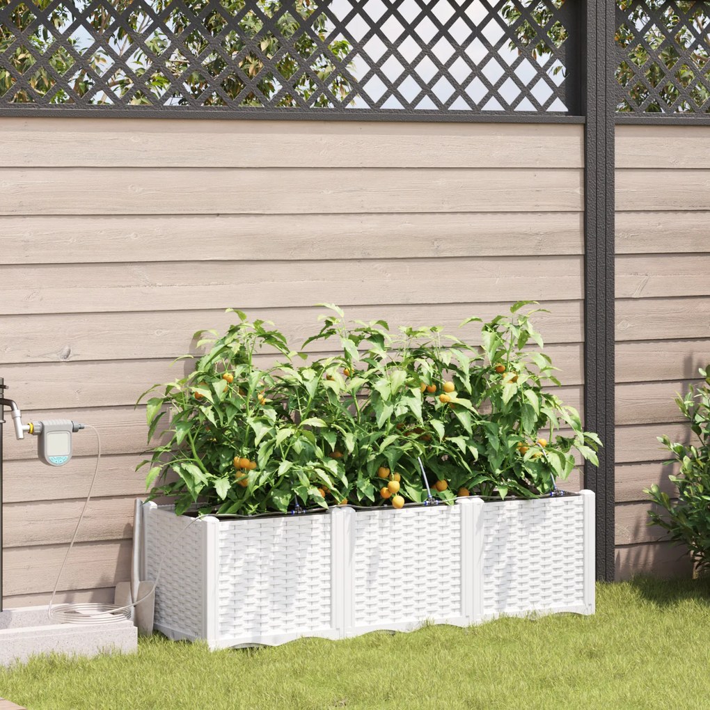 Jardineiras vidaXL com Sistema de Irrigação 3 pcs Branco