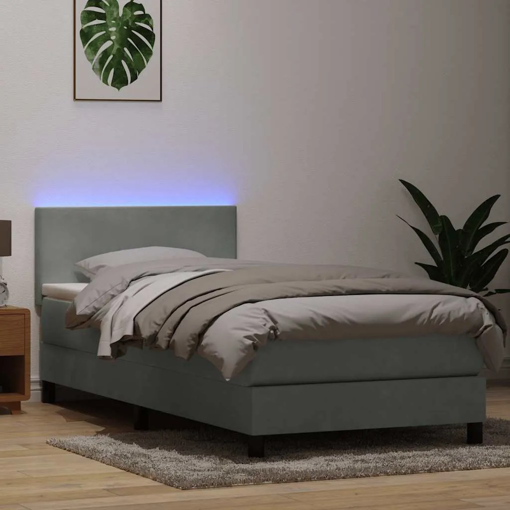 Cama com molas/colchão cinzento-claro 80x220 cm veludo