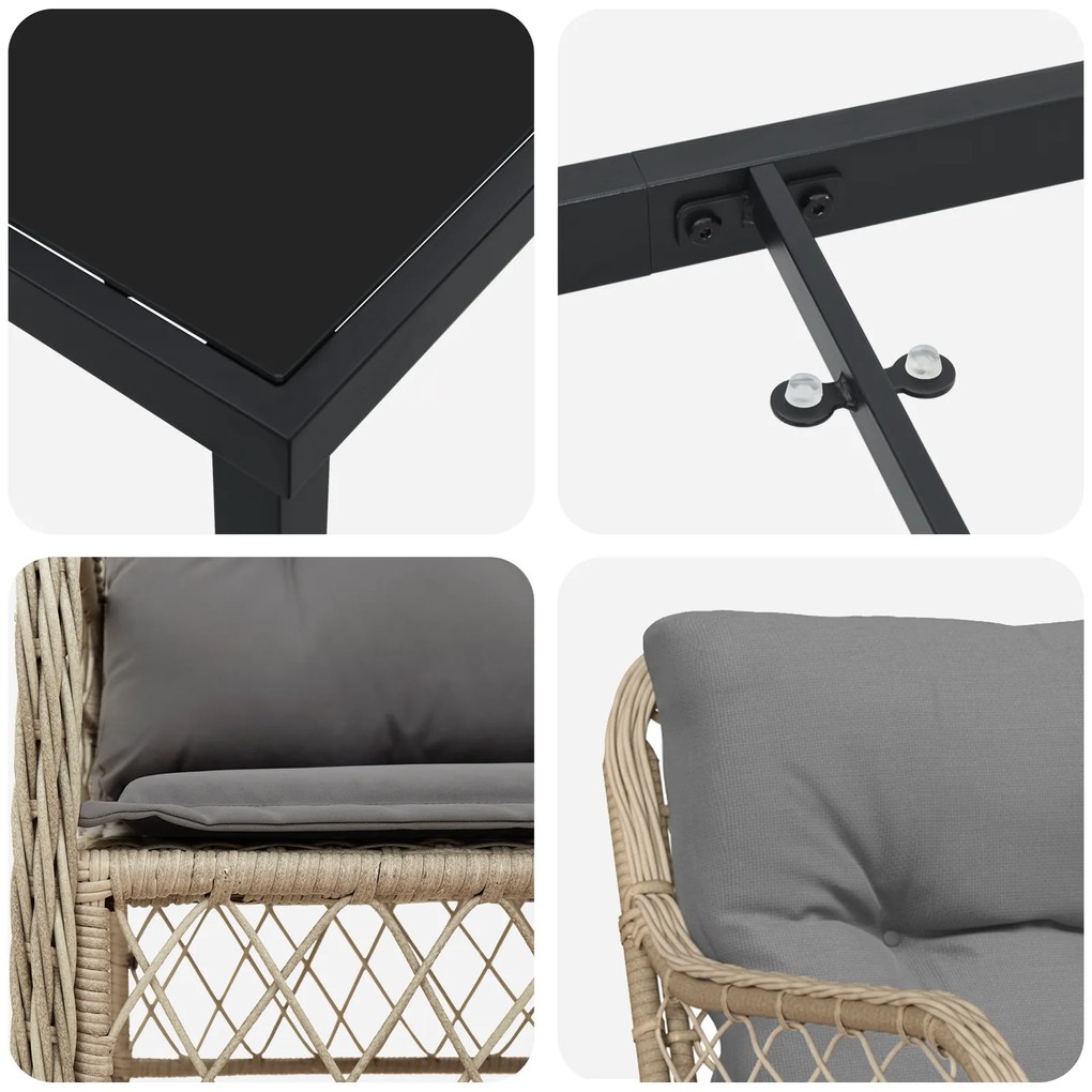 Conjunto de Jantar Jardim com Almofadas Bege Poli Rattan