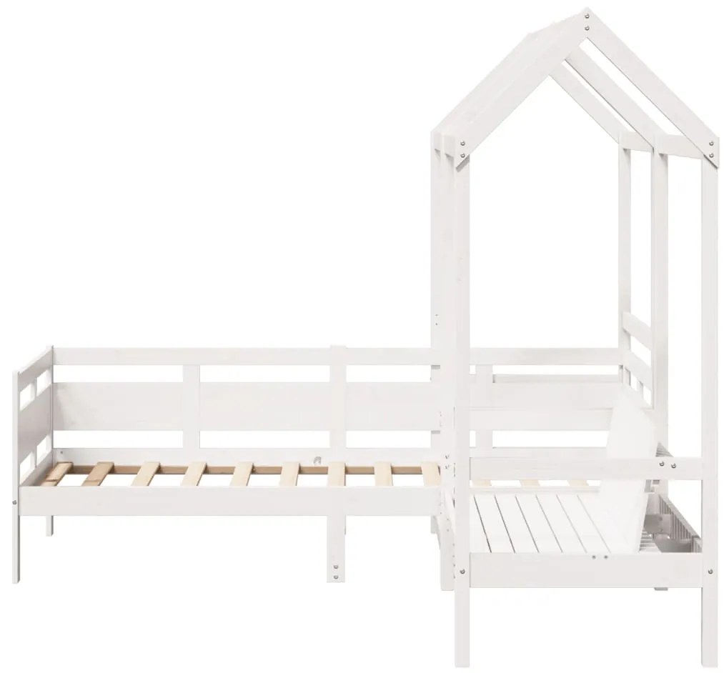 Conj. sofá-cama e banco c/ telhado 90x200cm pinho maciço branco