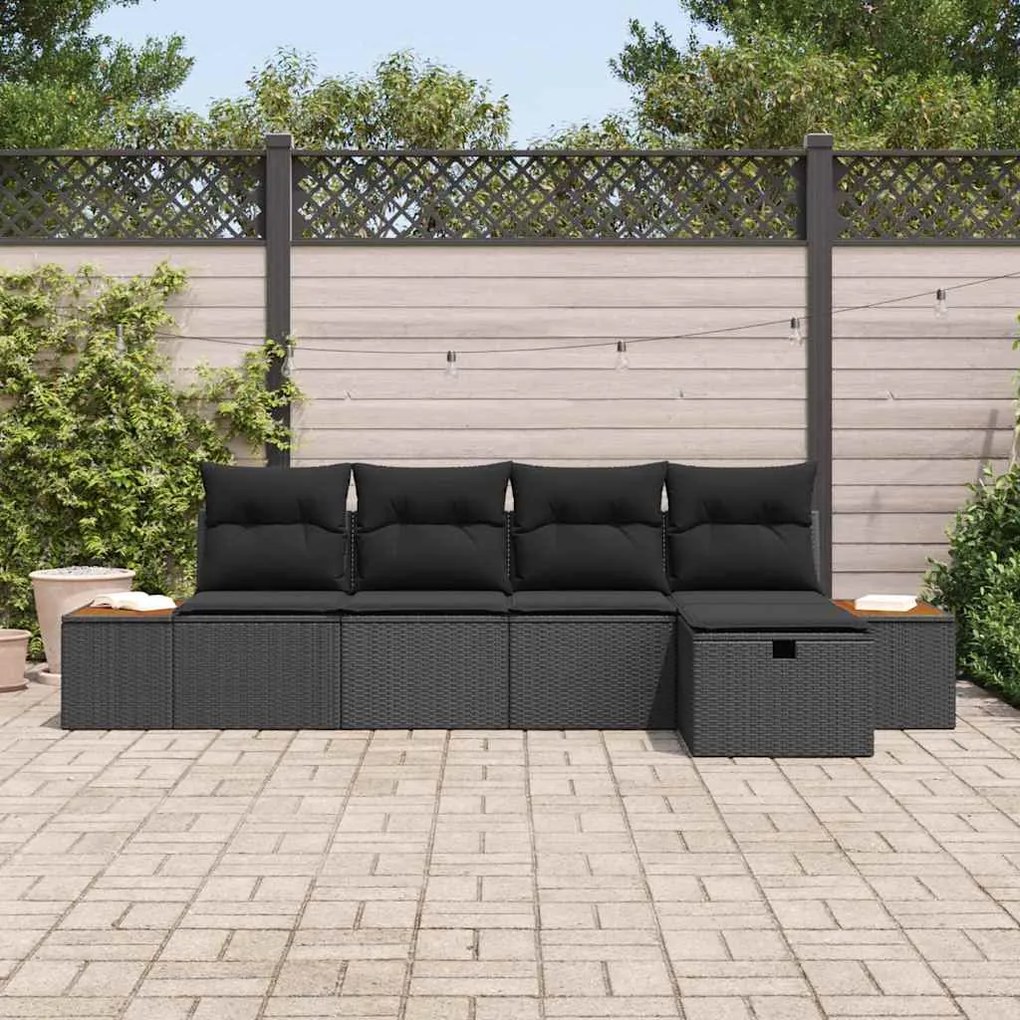 Conjunto de Sofá de Jardim com 5 Peças e Almofadas em Rattan Poliéster