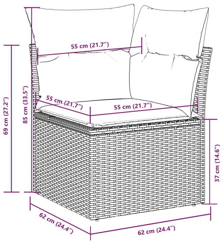 11 pcs conjunto sofás de jardim c/ almofadões vime PE preto