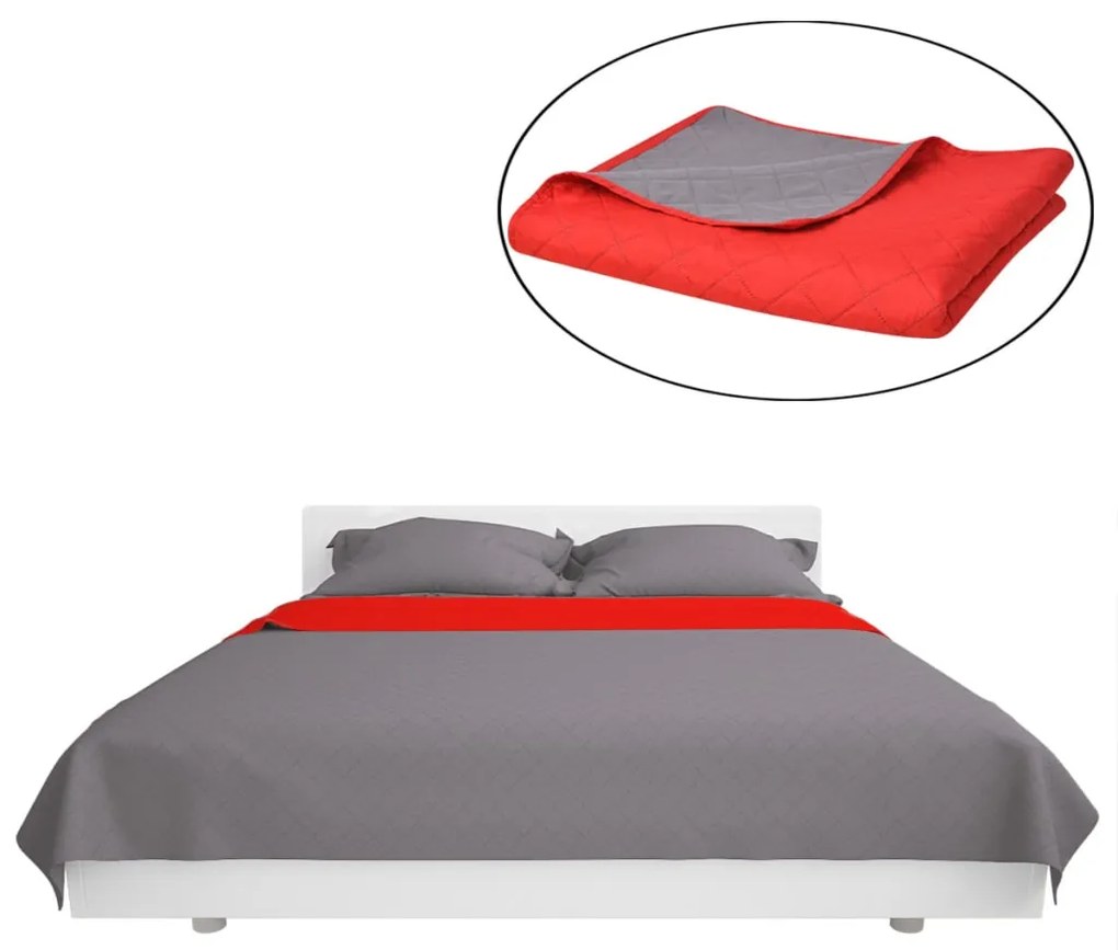 Colcha dupla face acolchoada 220x240 cm vermelho e cinzento