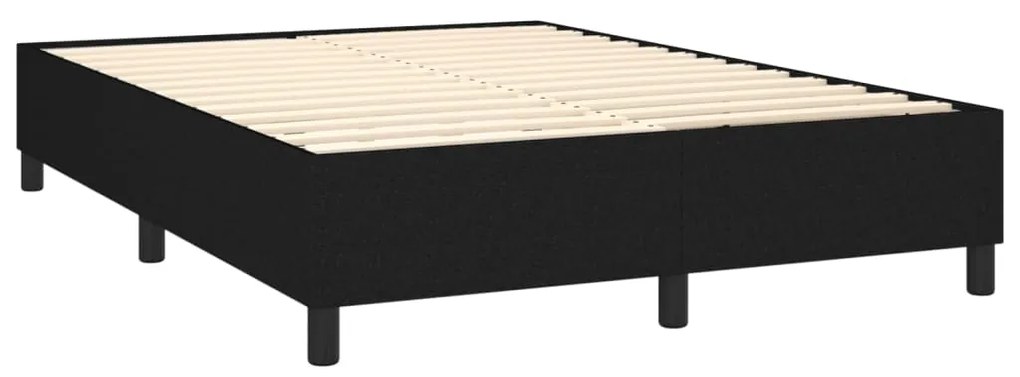 Cama box spring c/ colchão e LED 140x200 cm tecido preto