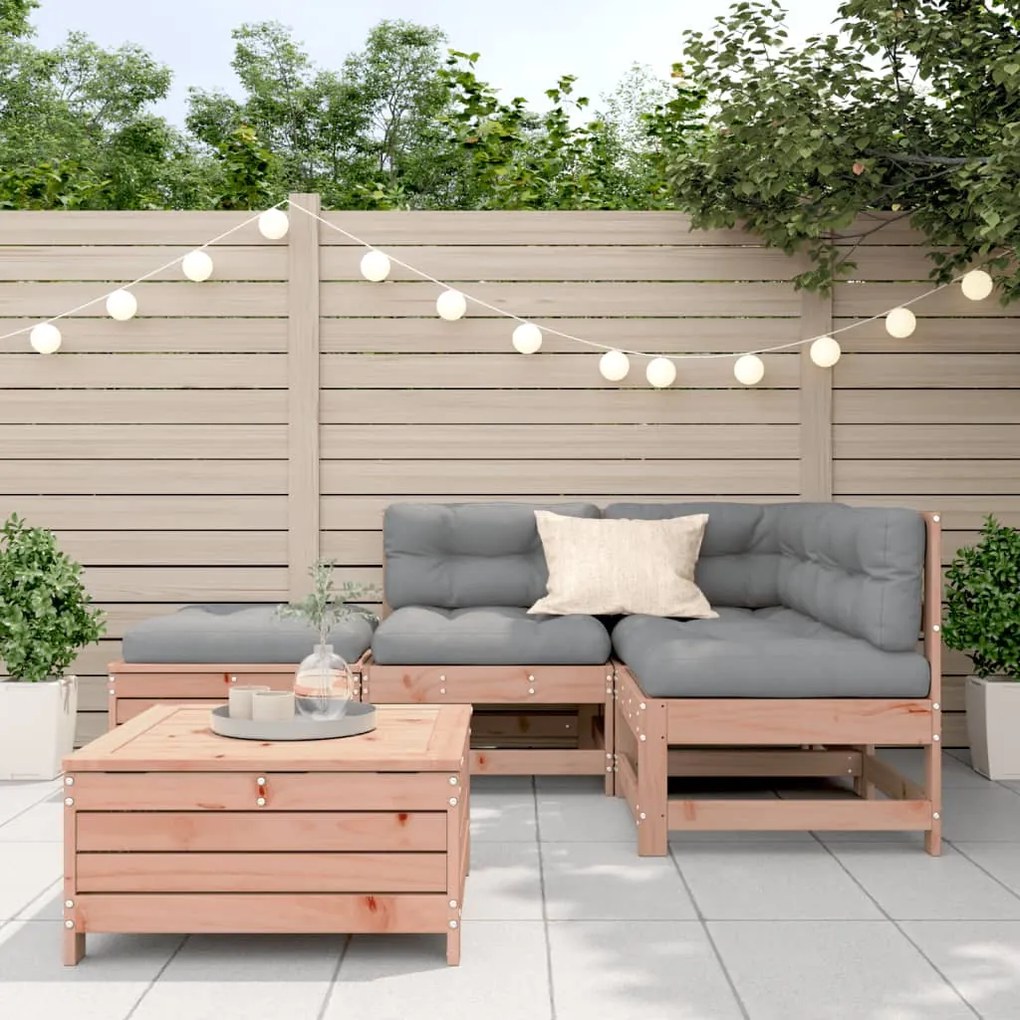 5 pcs conj. lounge jardim com almofadões madeira douglas maciça