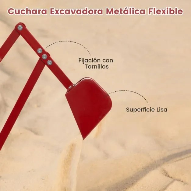 Conjunto de escavadora com assento giratório de 360 graus, 2 braços e 4 rodas antiderrapantes para crianças 122 x 40 x 66 cm, vermelho