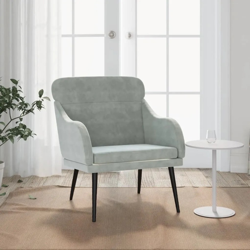 vidaXL Cadeira com apoio de braços 63x76x80 cm veludo cinzento-claro