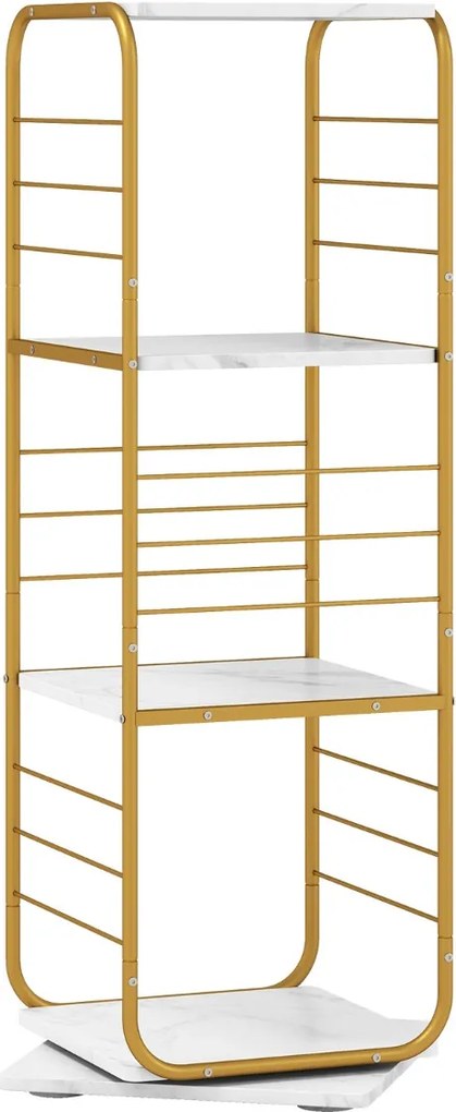 Estante giratória de 4 níveis Torre 360° com estrutura metálica 40 x 40 x 115 cm economiza espaço de canto para escritório, casa, sala, branca+Dourada