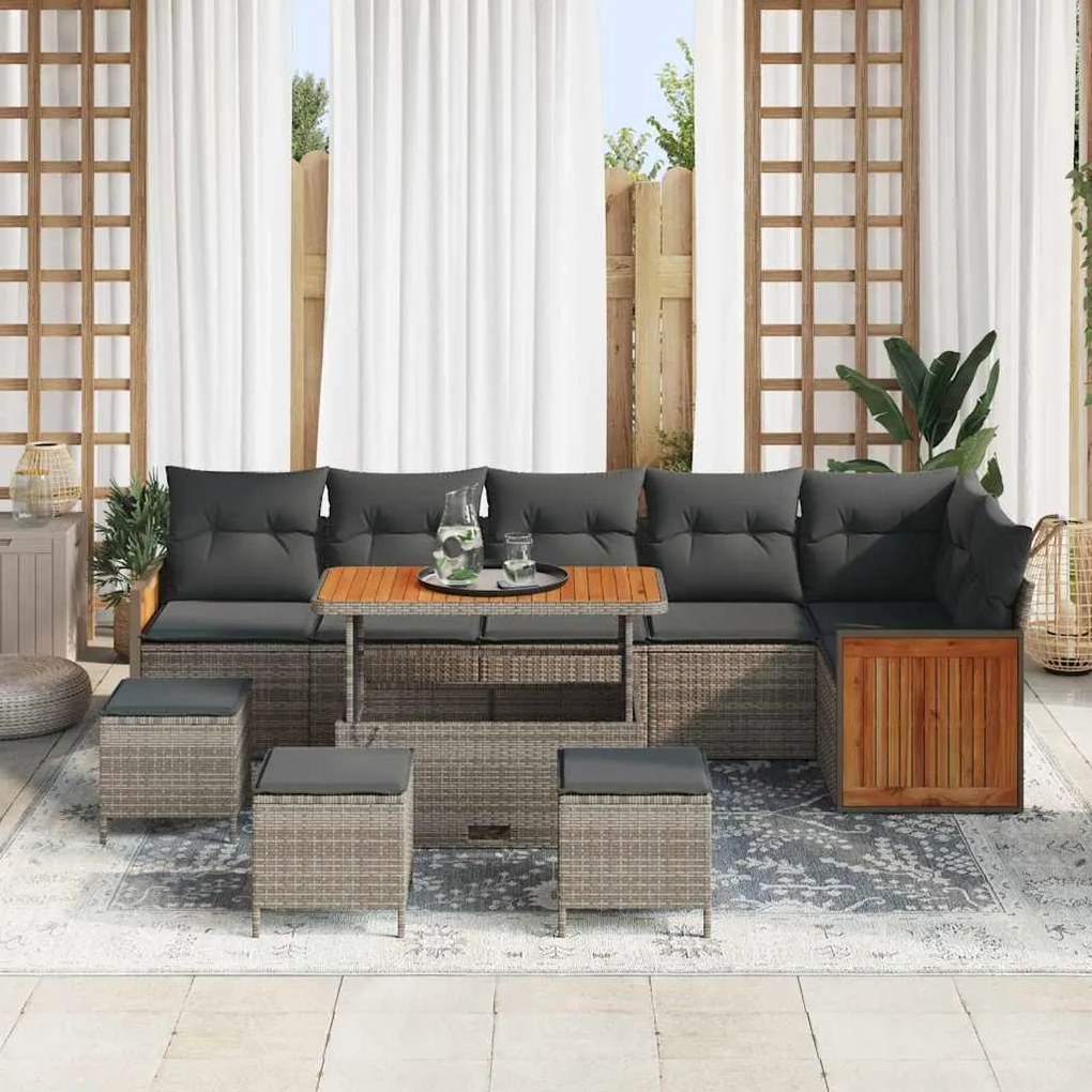 Conjunto de Sofá de Jardim com Almofadas vidaXL de 10 Peças Cinza Ratt