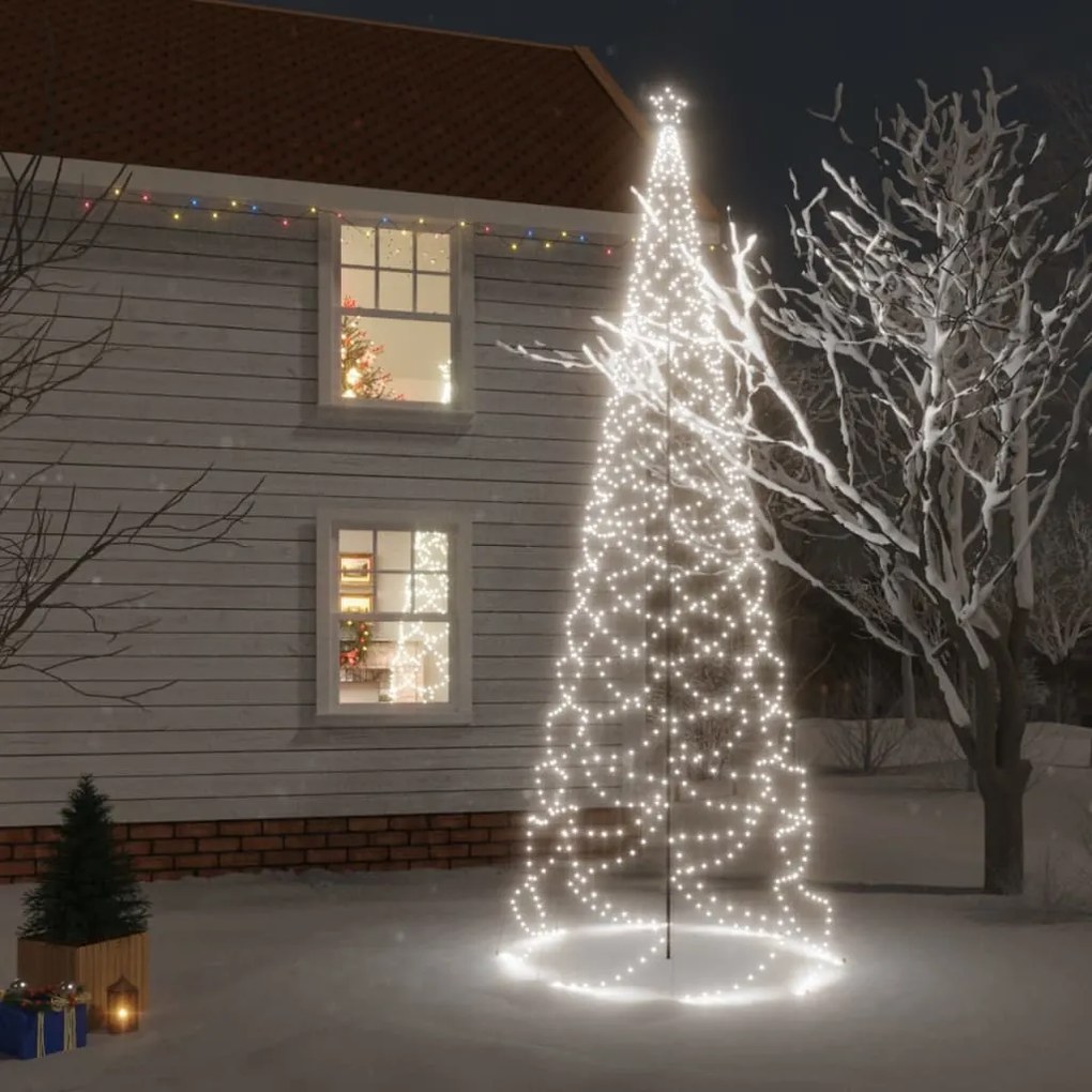 328634 vidaXL Árvore de Natal c/ poste metal 1400 luzes LED 5 m branco frio