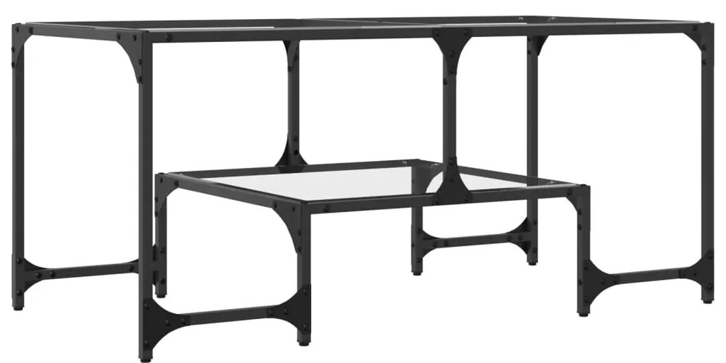 Mesa de centro c/ topo em vidro transparente 98,5x50x45 cm aço
