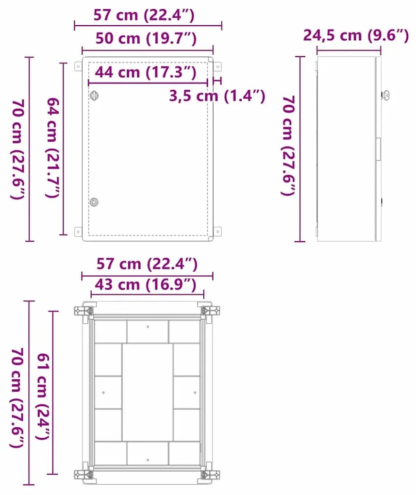 Armário de Controle IP65 Impermeável Cinza 50x24,5x70 cm Plástico ABS