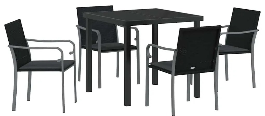 Conjunto de Jantar de Jardim com Almofadas - Rattan Preto e Polipropil