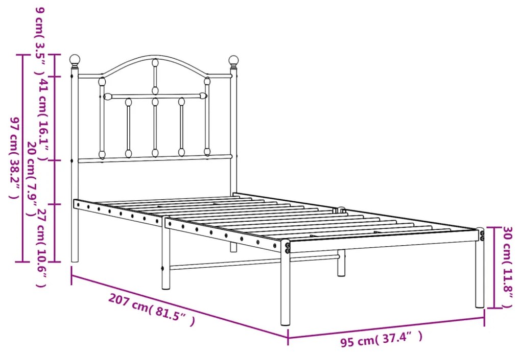 Estrutura de cama com cabeceira 90x200 cm metal branco