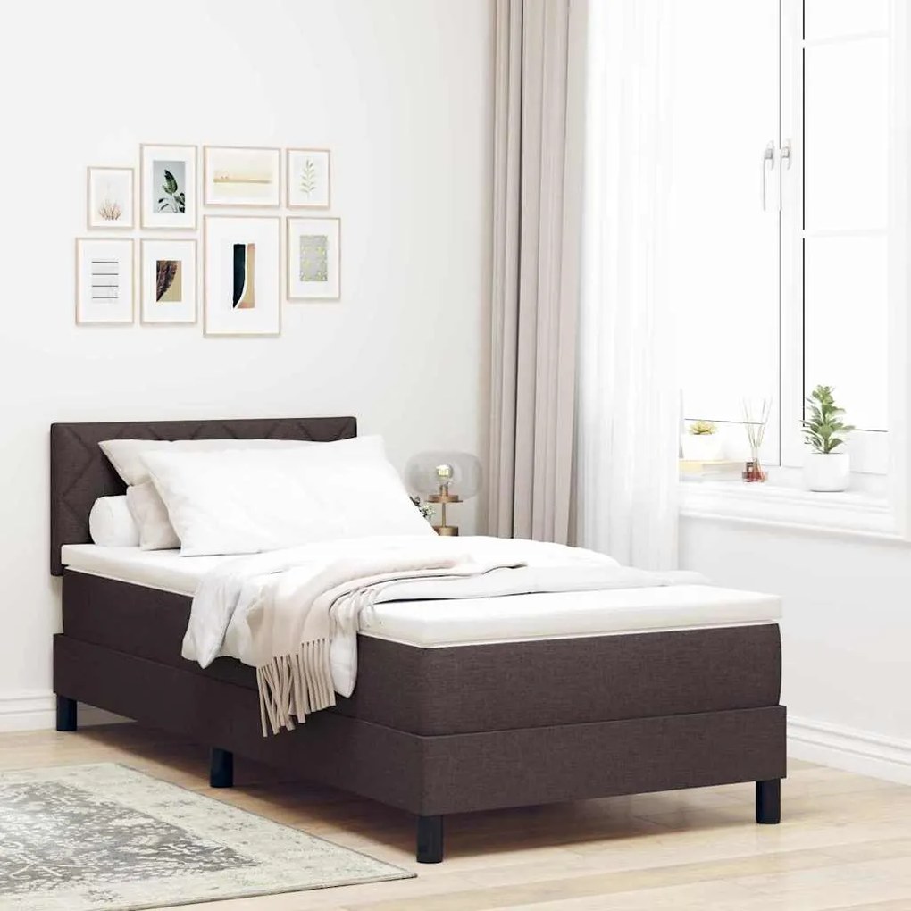 vidaXL Cama Box Spring com Colchão &amp; LED Marrom Escuro 100x200 cm Tecido