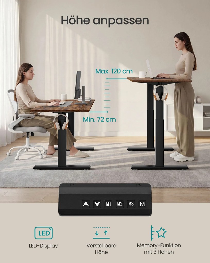 Estrutura elétrica para secretária 100-175 x 70 x 72-120 cm com dois motores (TAMPO NÃO INCLUIDO) preta