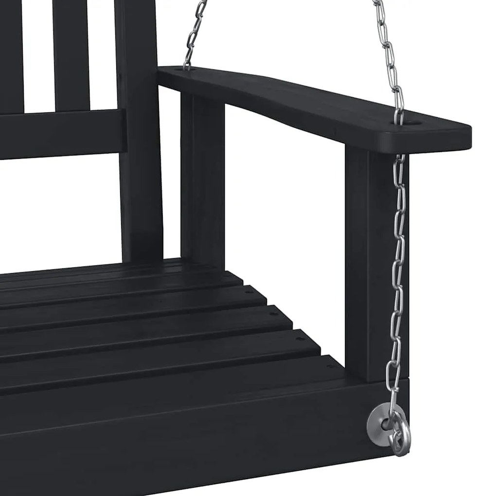 Cadeira de baloiço com correntes de metal abeto maciço preto