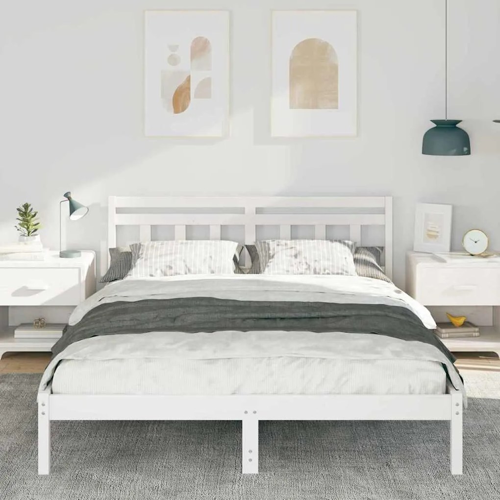 Estrutura da Cama Branco 160 x 200 cm Madeira de pinho maciça