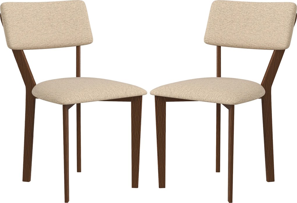 Conjunto de 2 cadeiras de sala de jantar e de cozinha com encosto (MESA NÃO INCLUIDA), pés em madeira e tecido com efeito de linho, 49 x 56 x 85 cm, b