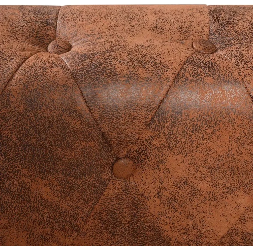 Sofá de canto Chesterfield 5 lugares couro artificial castanho