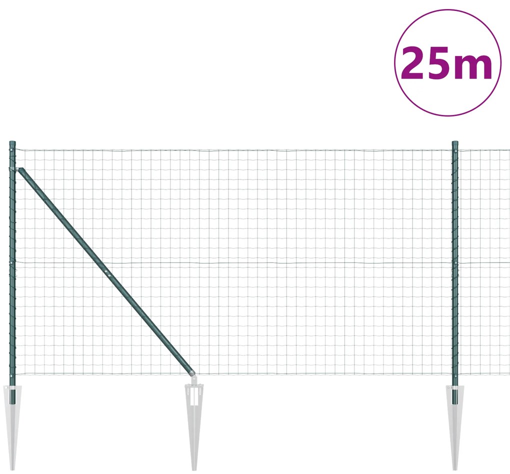 Cerca Euro com 13 Postes de Espeto 1x25 m Aço Galvanizado Verde